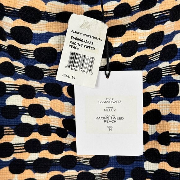 Diane vonFurstenberg DVF NWT Nelly Racing Tweed Peach Mini Skirt Pockets Size 14 - Picture 3 of 12